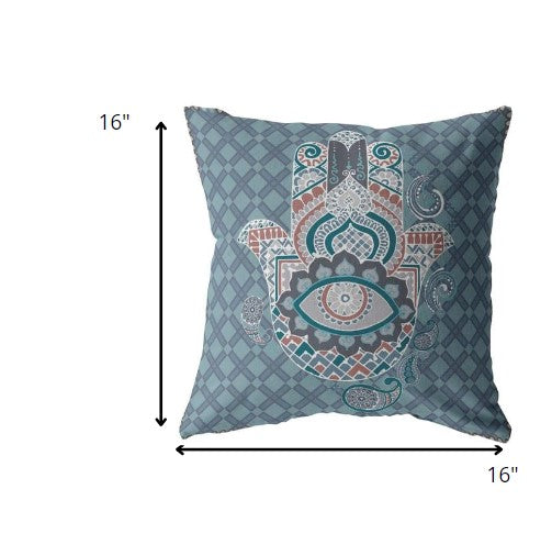 16” Slate Blue Hamsa Boho Suede Throw Pillow