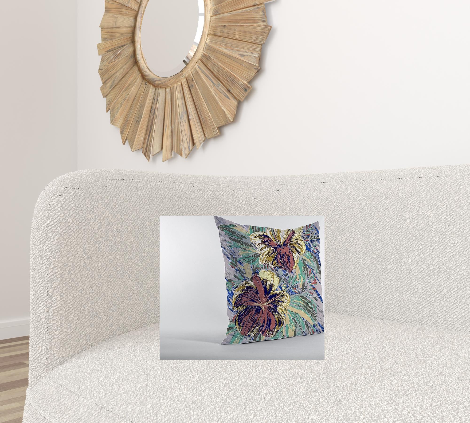 16” Terracotta Hibiscus Suede Decorative Throw Pillow