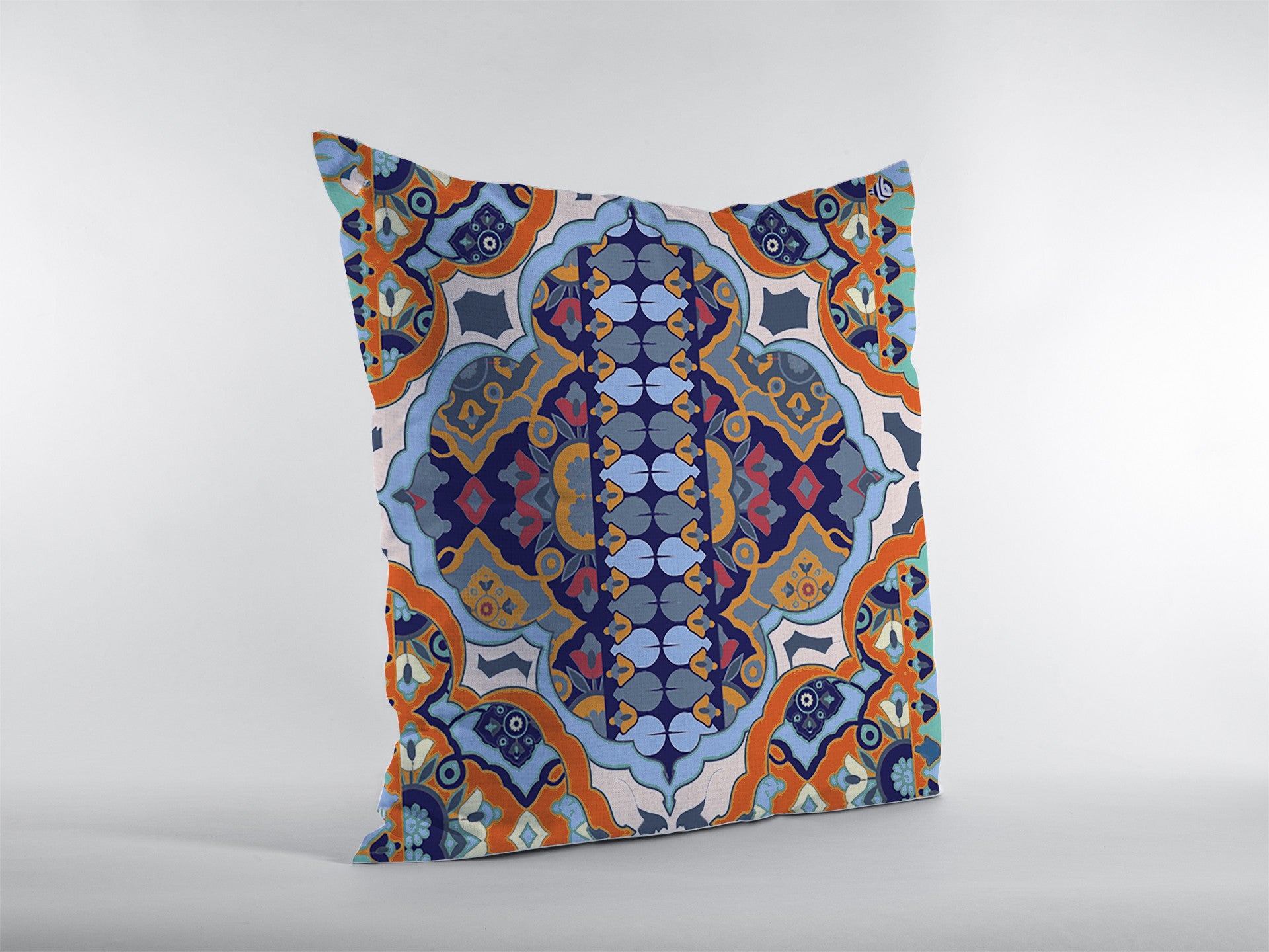 16" Orange Blue Decorative Suede Throw Pillow