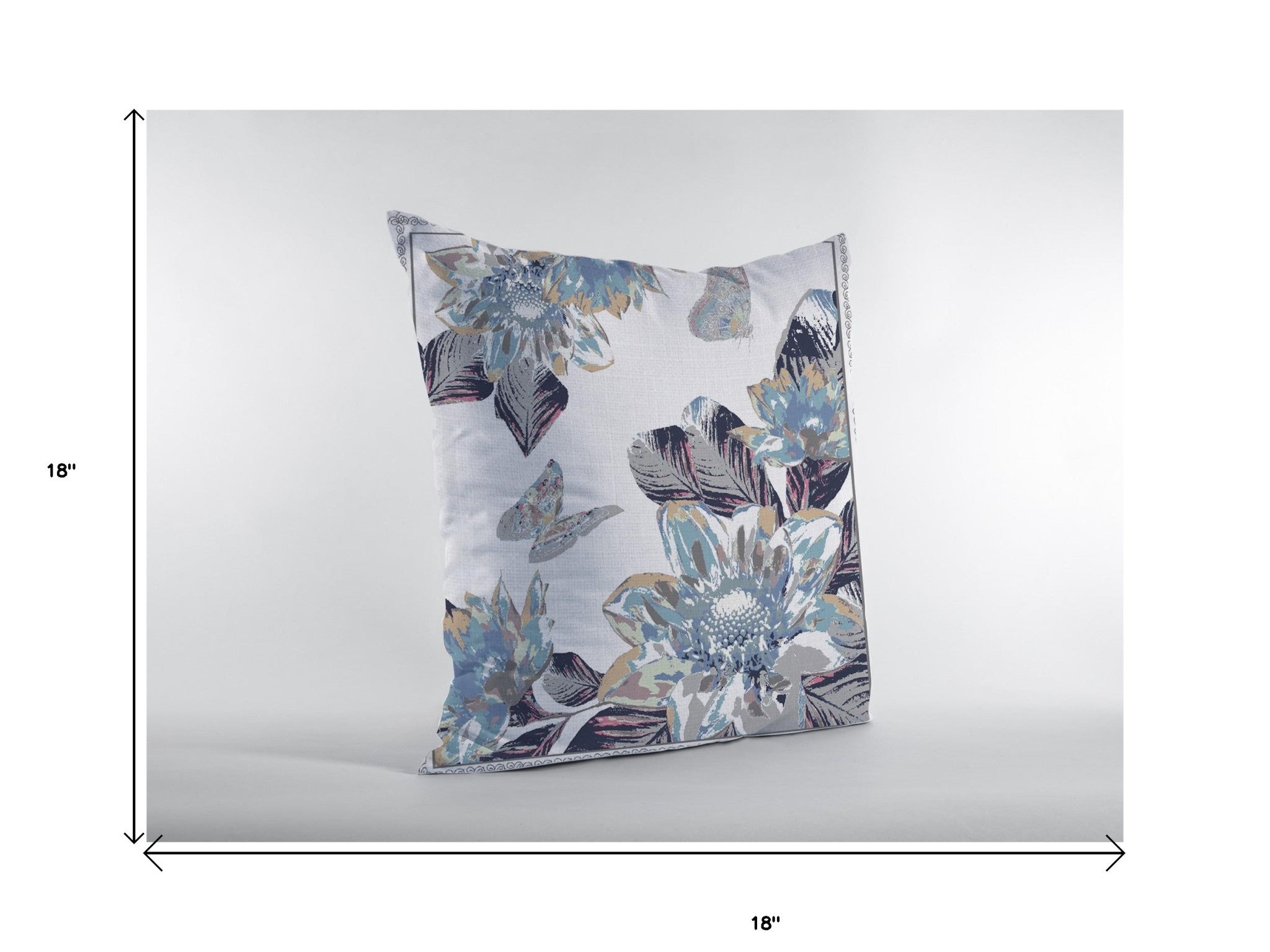18” Gray White Butterfly Suede Throw Pillow