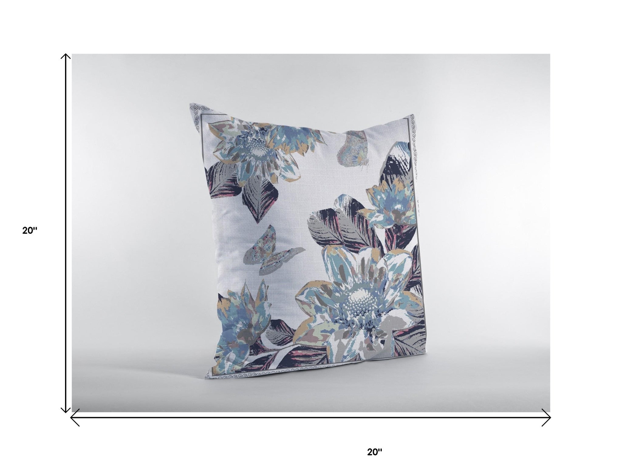 18” Gray White Butterfly Suede Throw Pillow