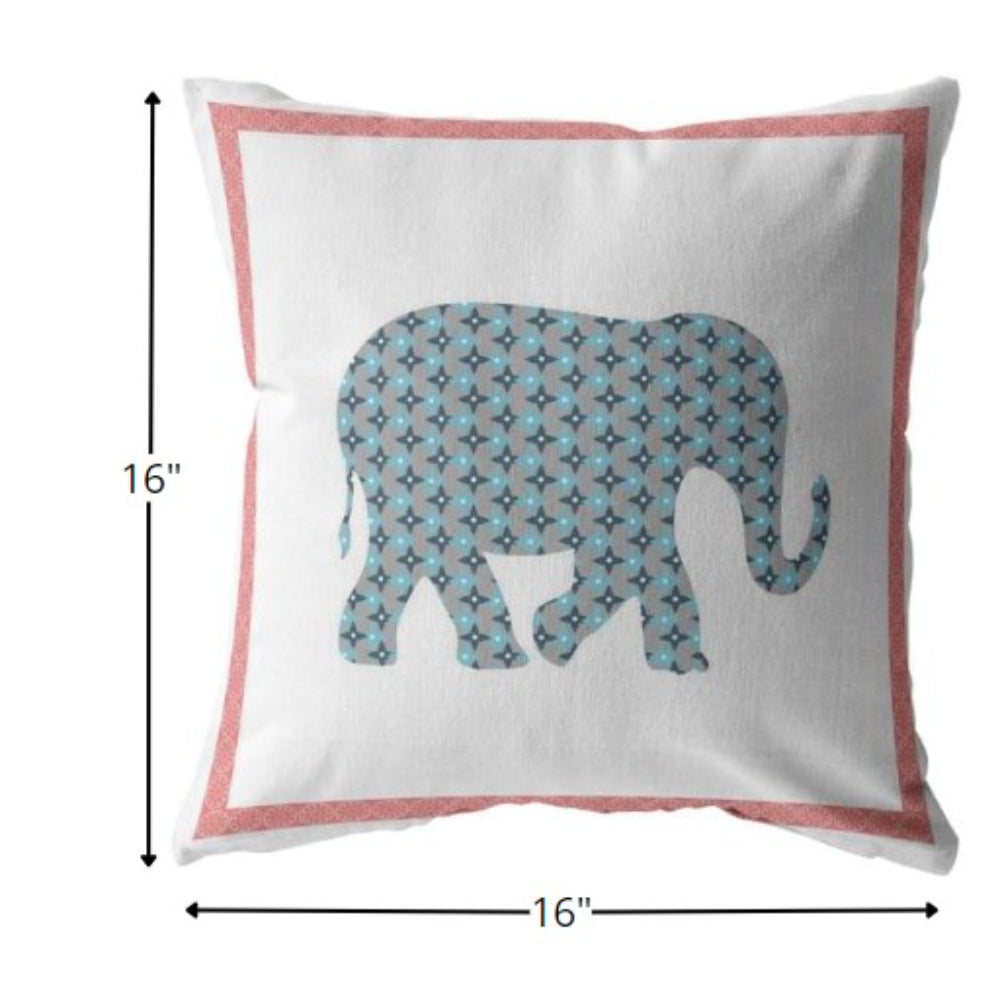 16” Blue Pink Elephant Boho Suede Throw Pillow