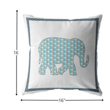 16” Blue White Elephant Boho Suede Throw Pillow