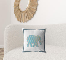 18” Blue White Elephant Boho Suede Throw Pillow