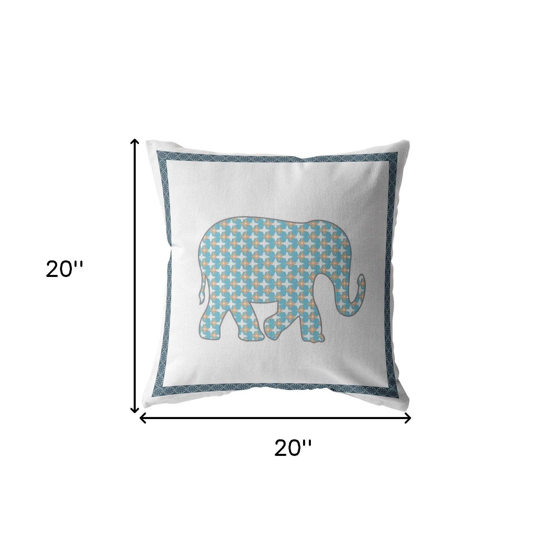 18” Blue White Elephant Boho Suede Throw Pillow