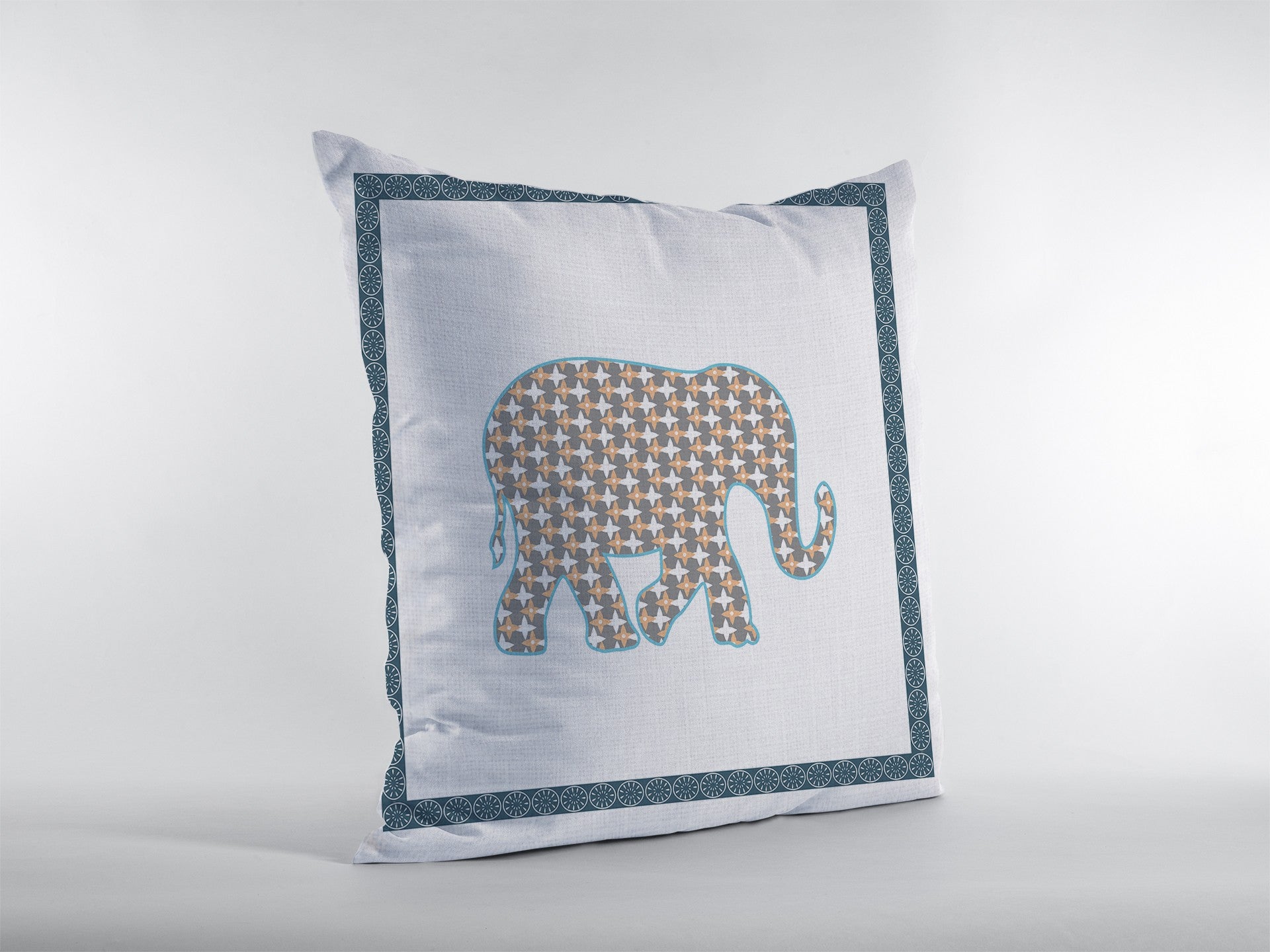 Cojín de gamuza boho elefante blanco dorado de 16 "