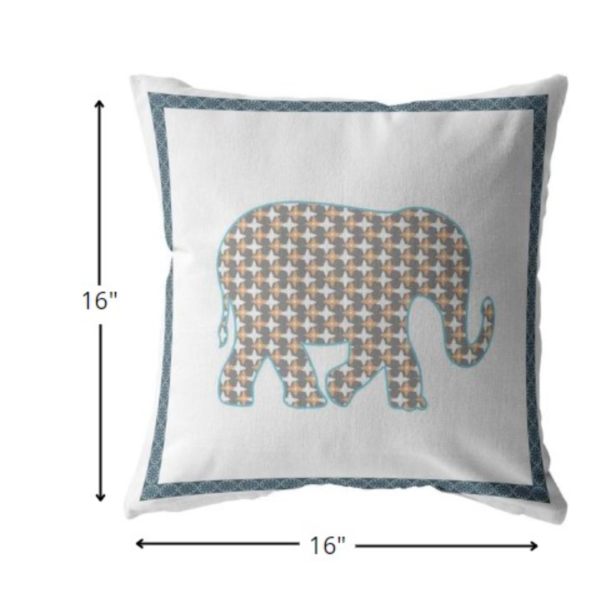 Cojín de gamuza boho elefante blanco dorado de 16 "