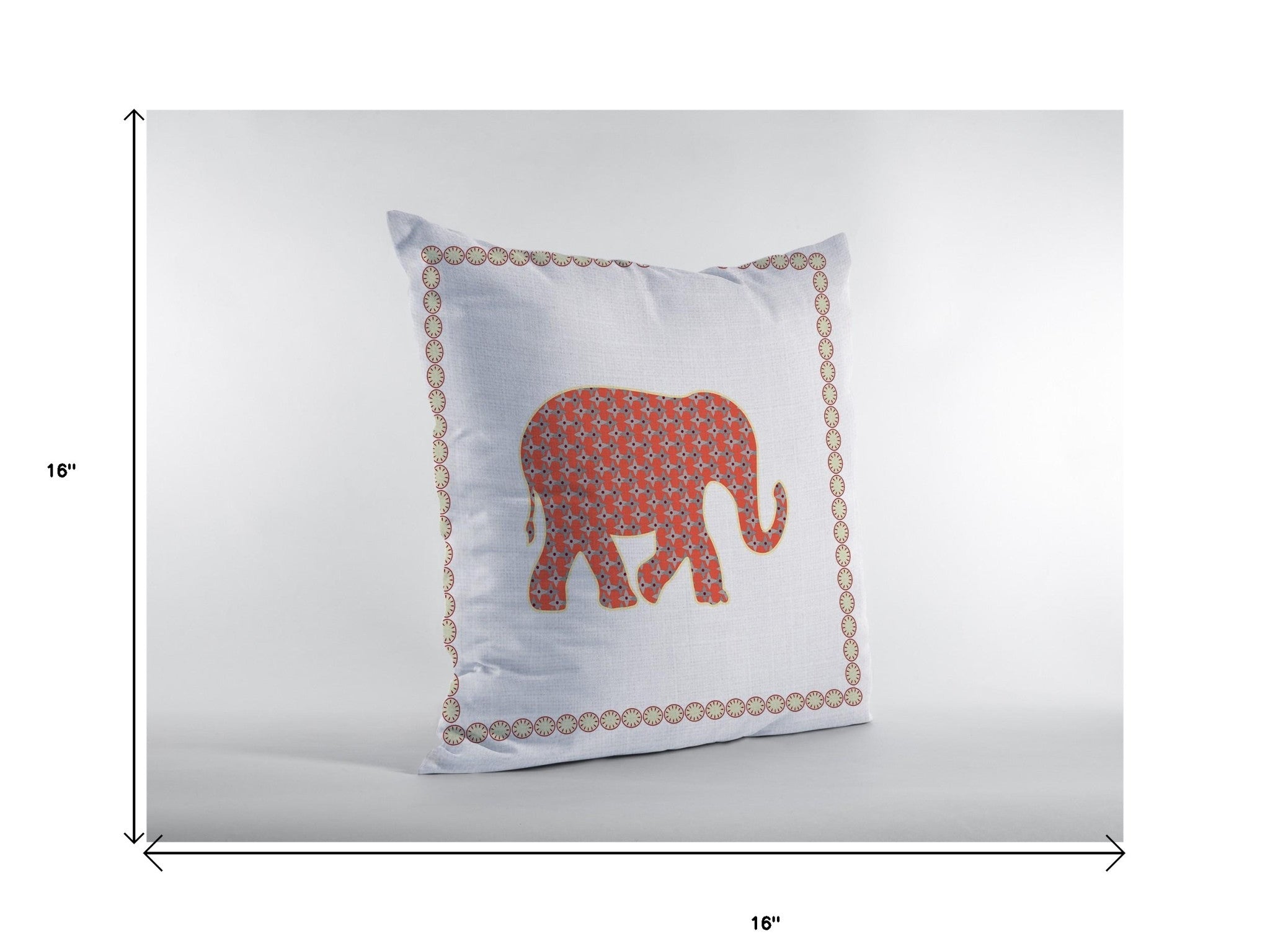 16” Orange White Elephant Boho Suede Throw Pillow