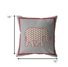 16” Red Gray Elephant Boho Suede Throw Pillow