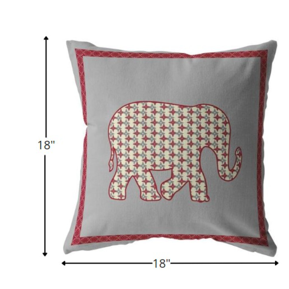 18” Red Gray Elephant Boho Suede Throw Pillow