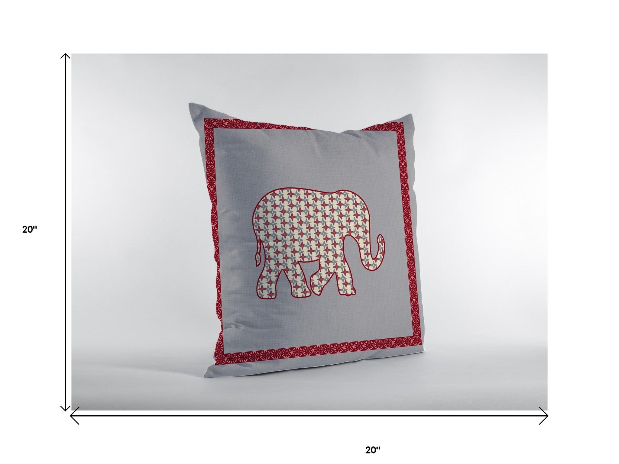 18” Red Gray Elephant Boho Suede Throw Pillow