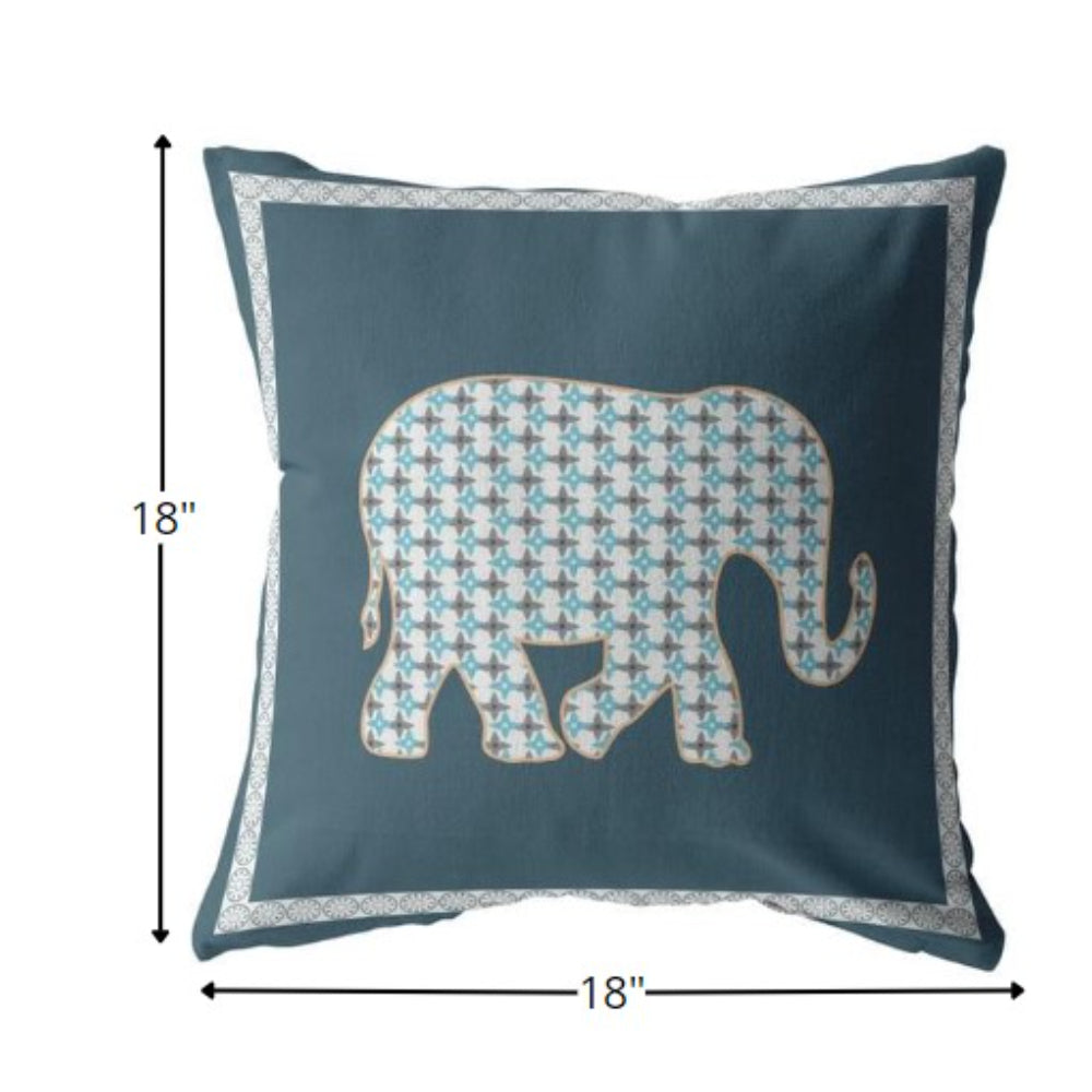 18” Spruce Blue Elephant Boho Suede Throw Pillow