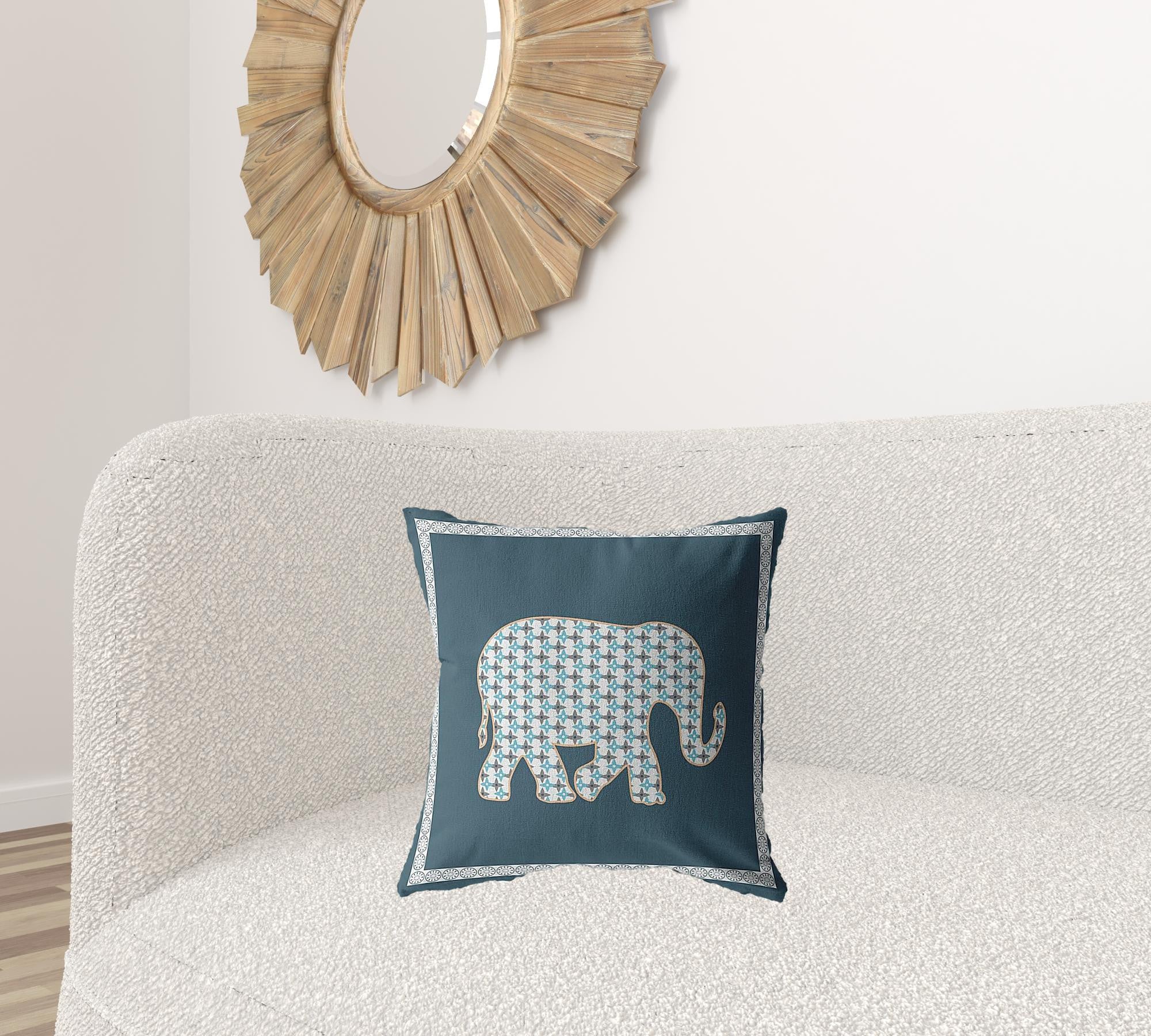 18” Spruce Blue Elephant Boho Suede Throw Pillow