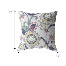 16” White Yellow Floral Suede Throw Pillow