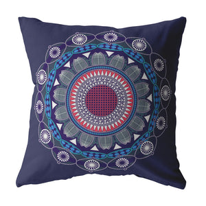 18" X 18" Navy Geometric Blown Seam Suede Throw Pillow