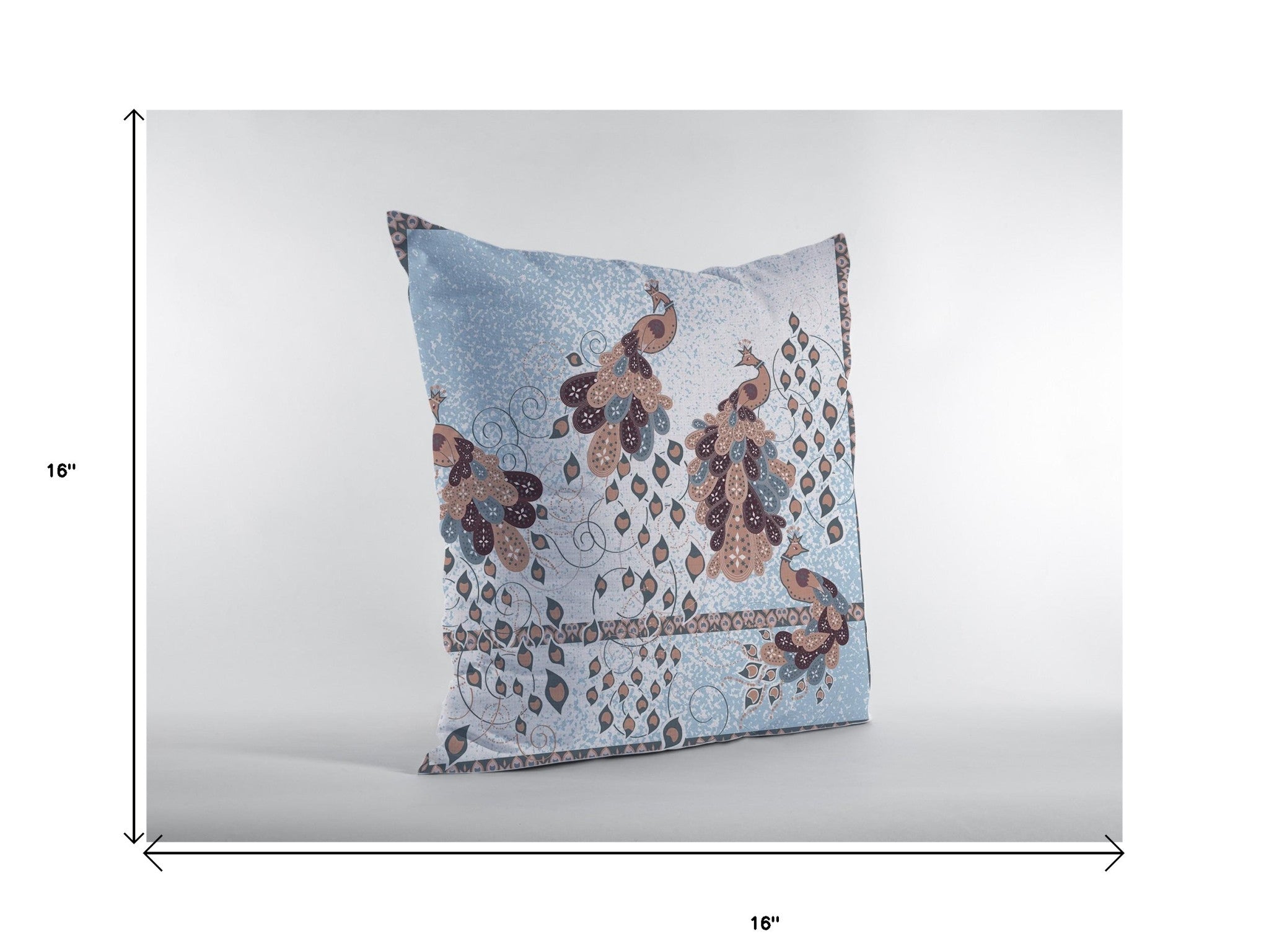 16” Blue Brown Boho Bird Suede Throw Pillow