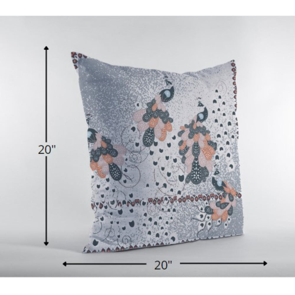 Gray Black Boho Bird Suede Throw Pillow 18”