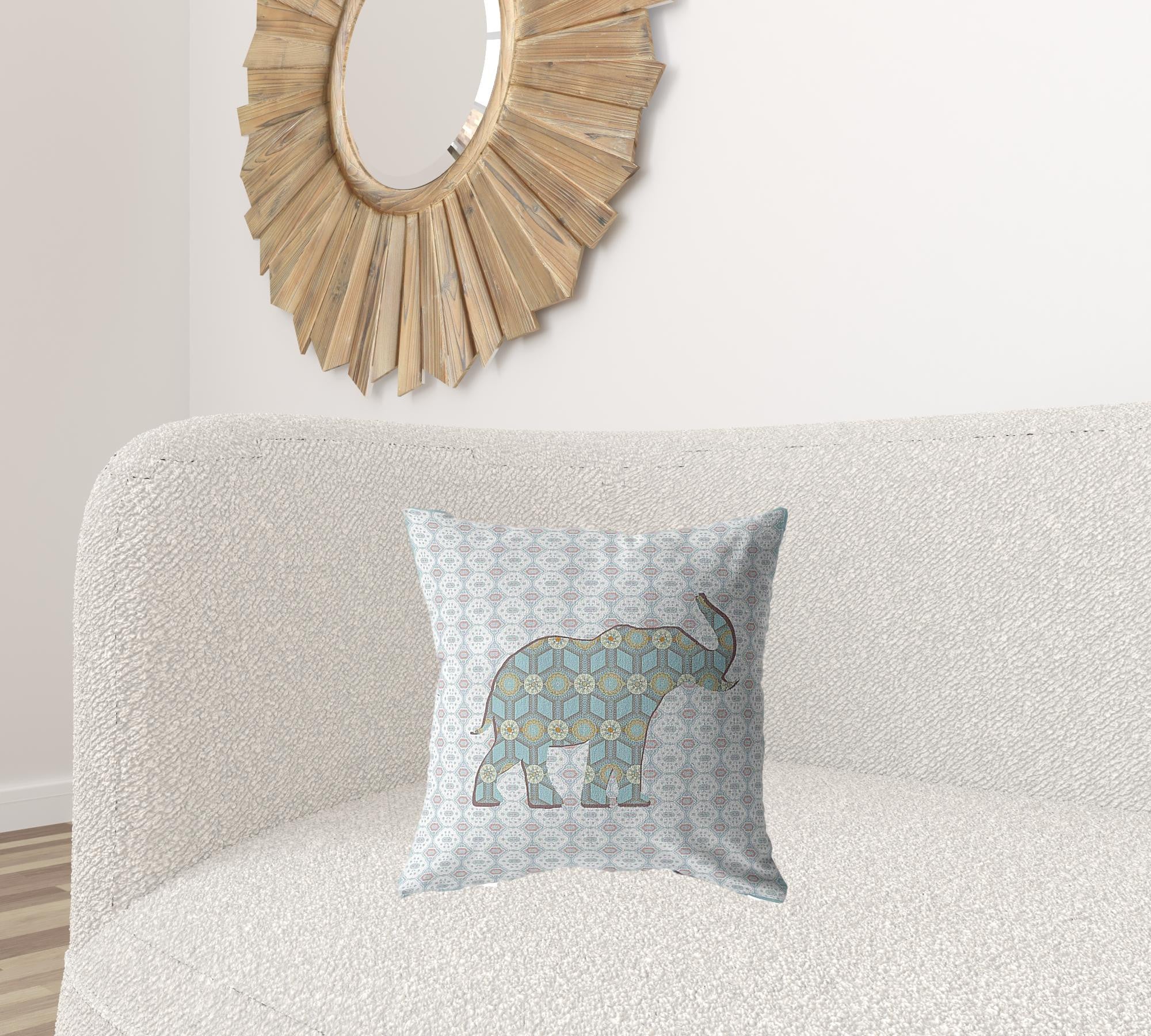 18" Blue Elephant Decorative Suede Throw Pillow