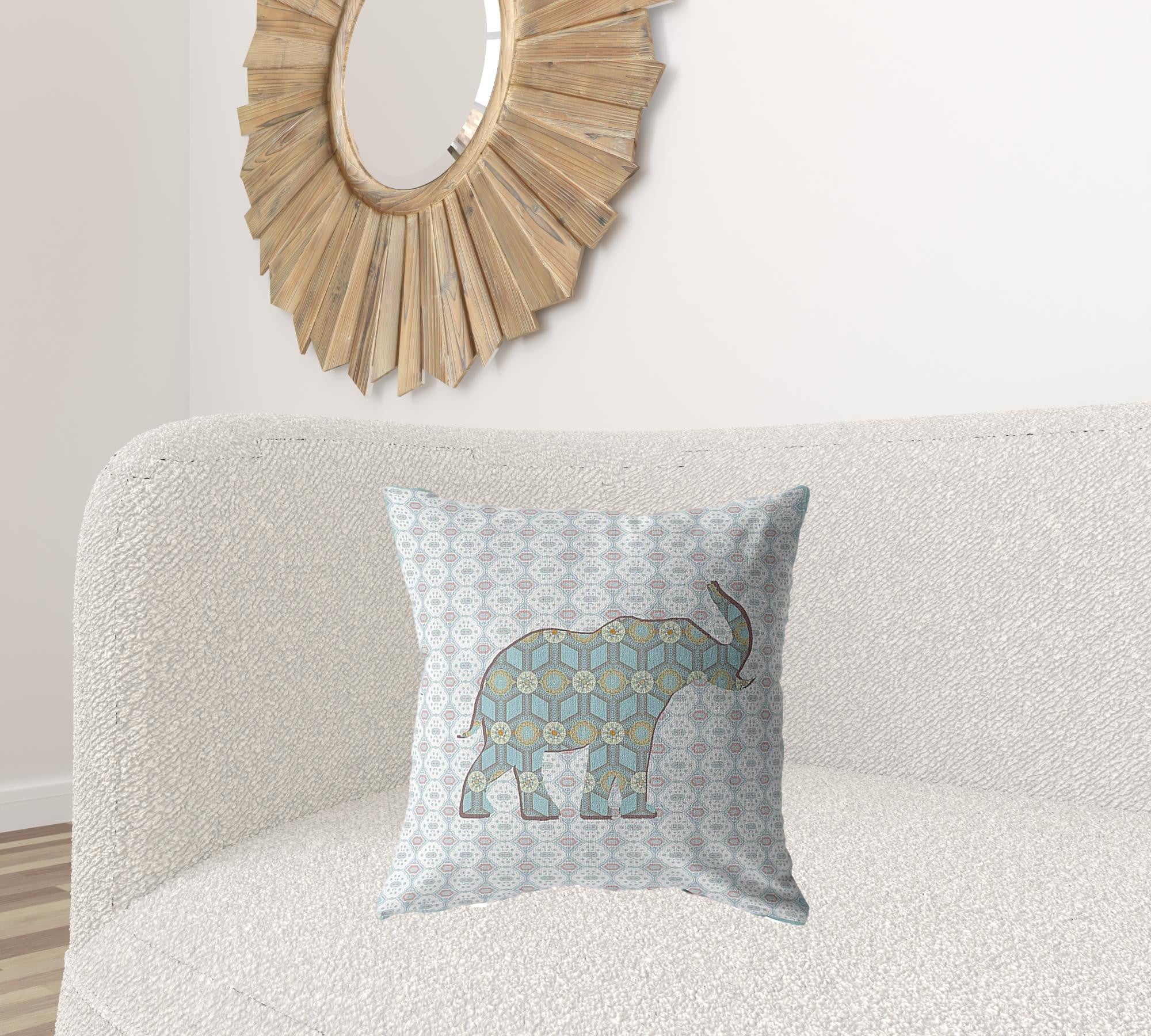 18" Blue Elephant Decorative Suede Throw Pillow