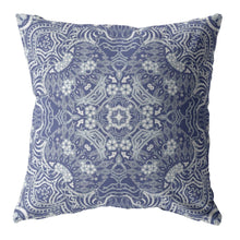 16” Indigo White Boho Ornate Suede Throw Pillow
