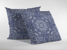 16” Indigo White Boho Ornate Suede Throw Pillow