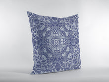 16” Indigo White Boho Ornate Suede Throw Pillow
