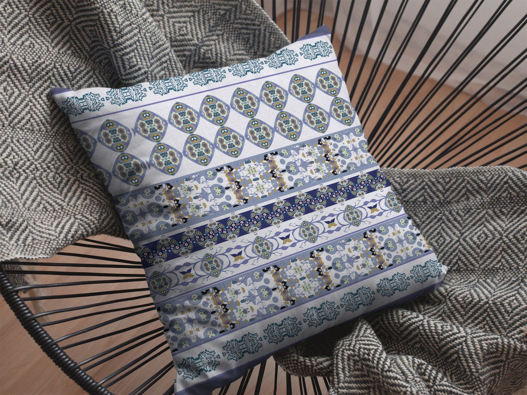 16” Navy White Strips Boho Suede Throw Pillow