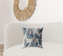 Cojín de gamuza de hoja tropical azul gris de 18 