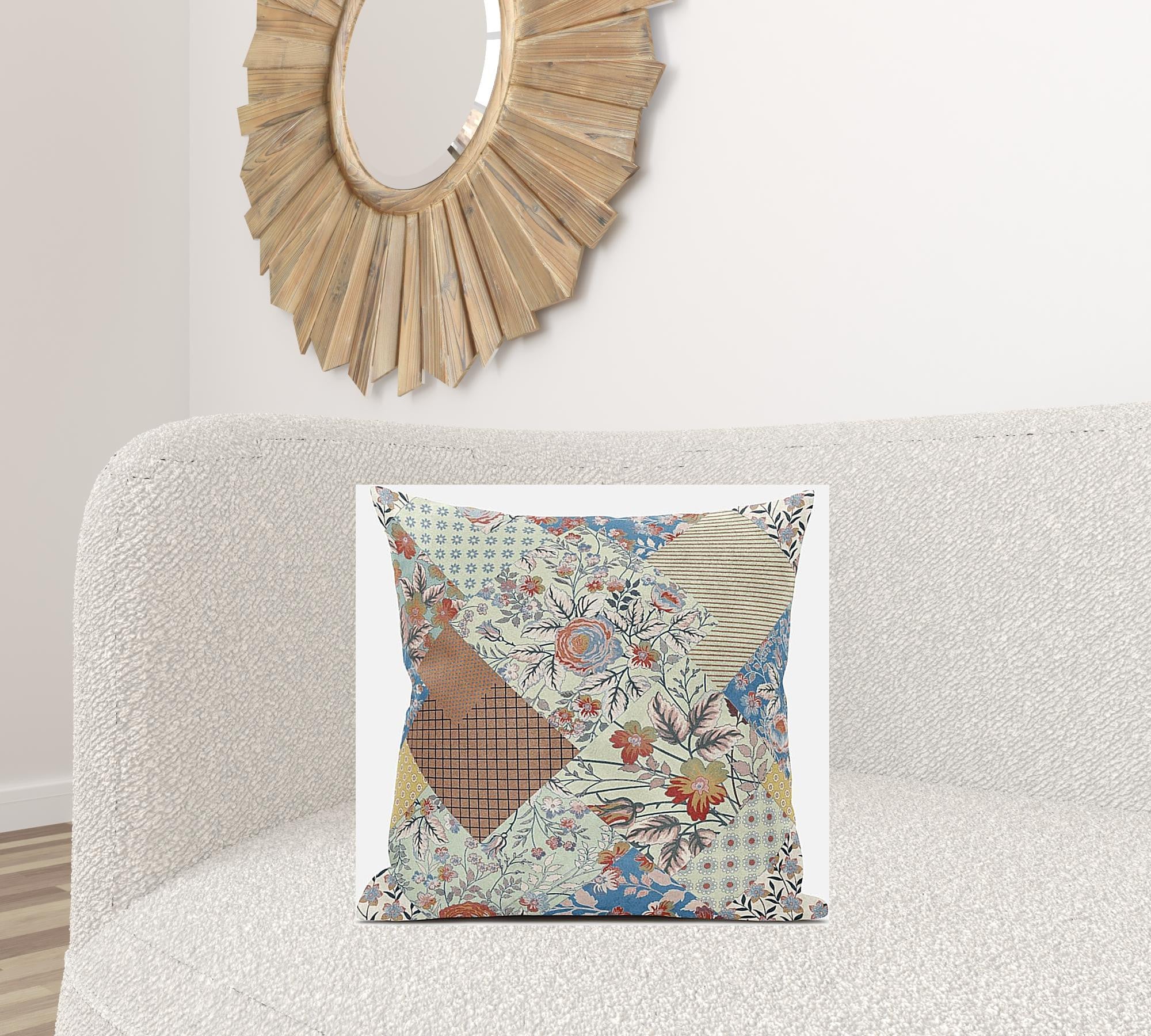 18" Orange Yellow Floral Zippered Suede Throw Pillow