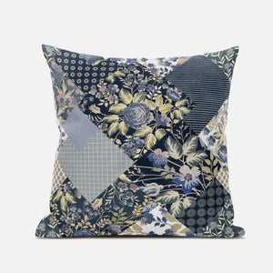 16" Black Yellow Floral Zippered Suede Throw Pillow