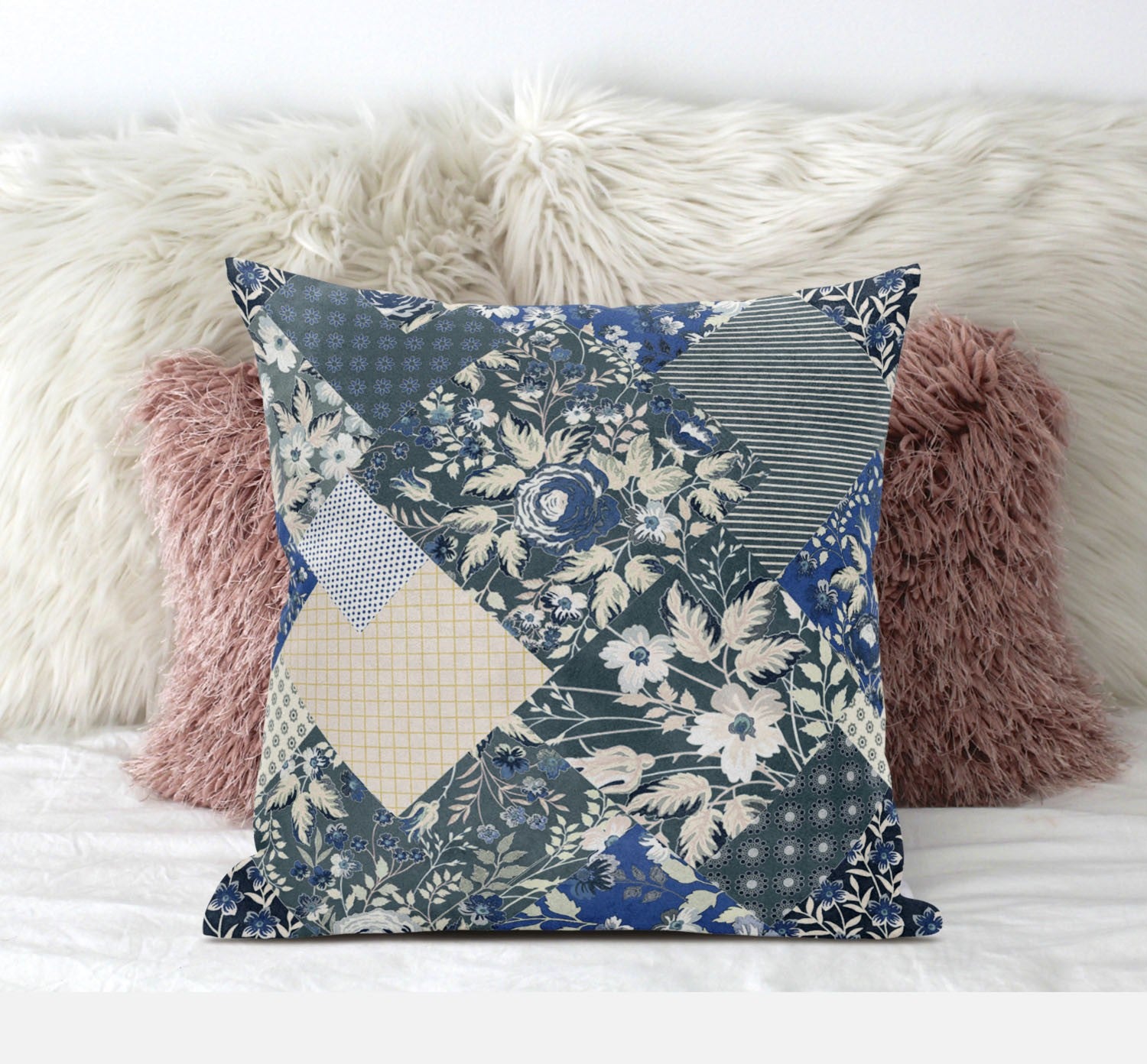 16" Gray Cream Floral Zippered Suede Throw Pillow