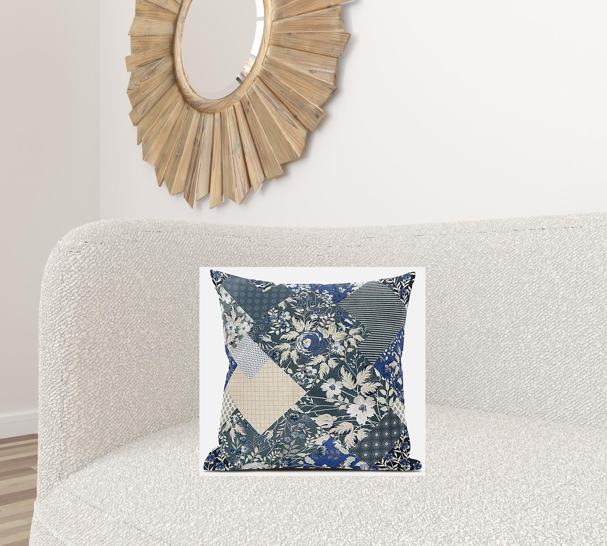 18" Gray Cream Floral Zippered Suede Throw Pillow