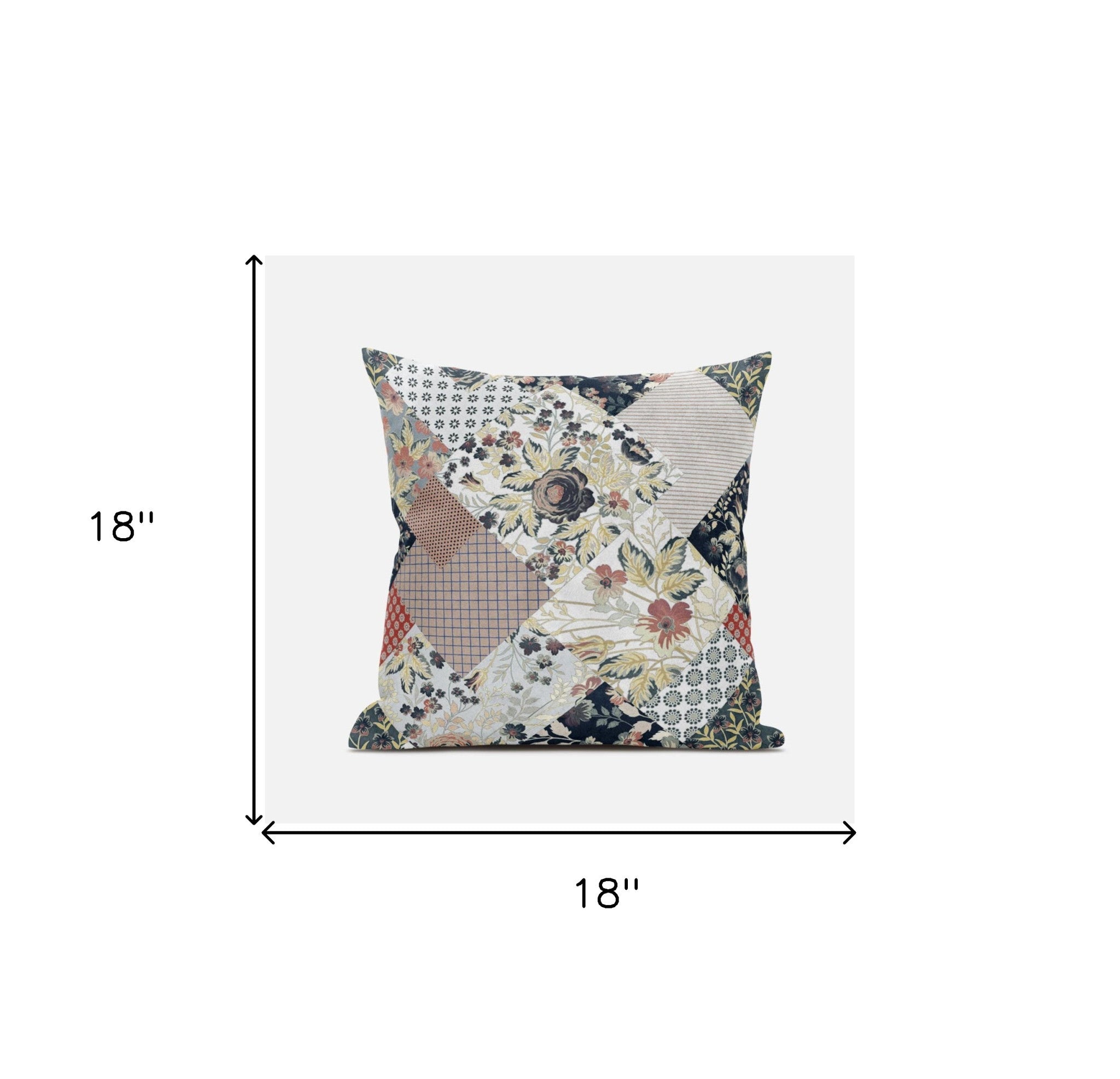 18" Peach Black Floral Zippered Suede Throw Pillow