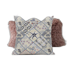 18” Cream Gray Patch Suede Zippered Throw Pillow