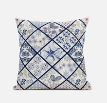 20” White Navy Patch Suede Zippered Throw Pillow