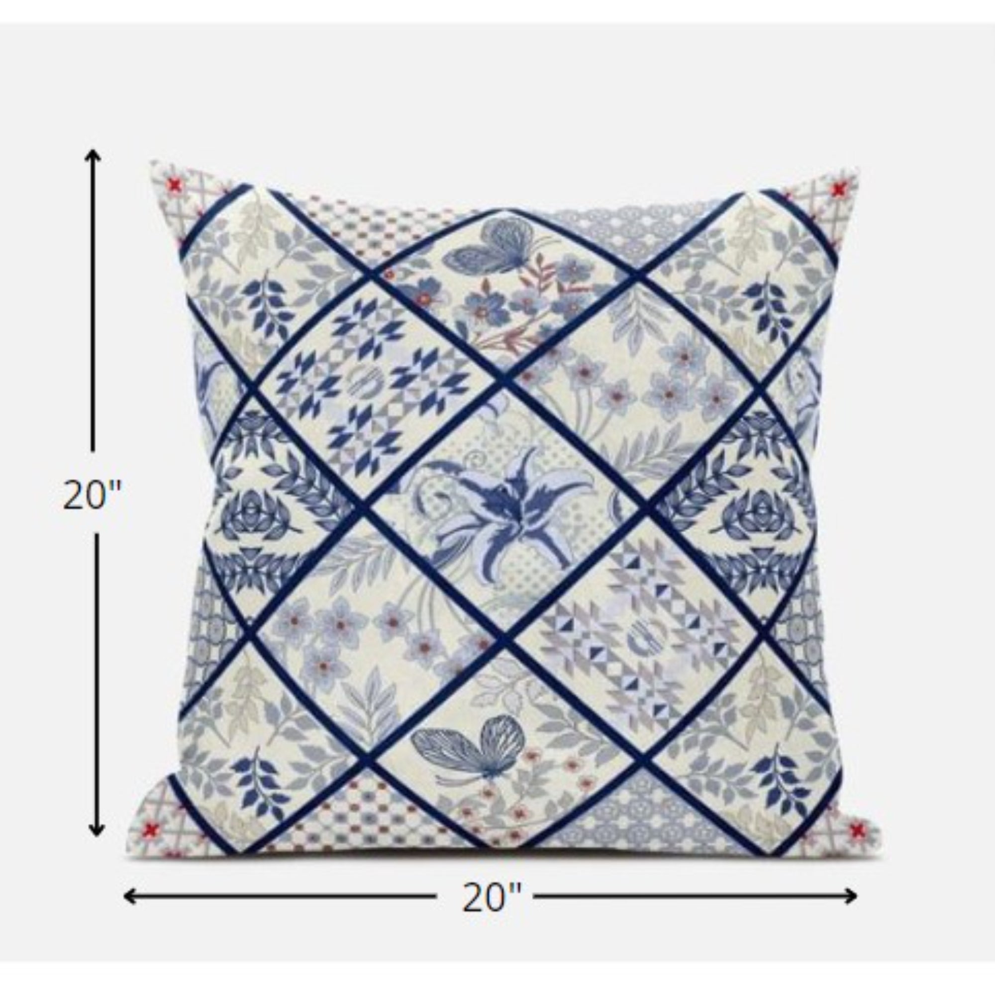 20” White Navy Patch Suede Zippered Throw Pillow