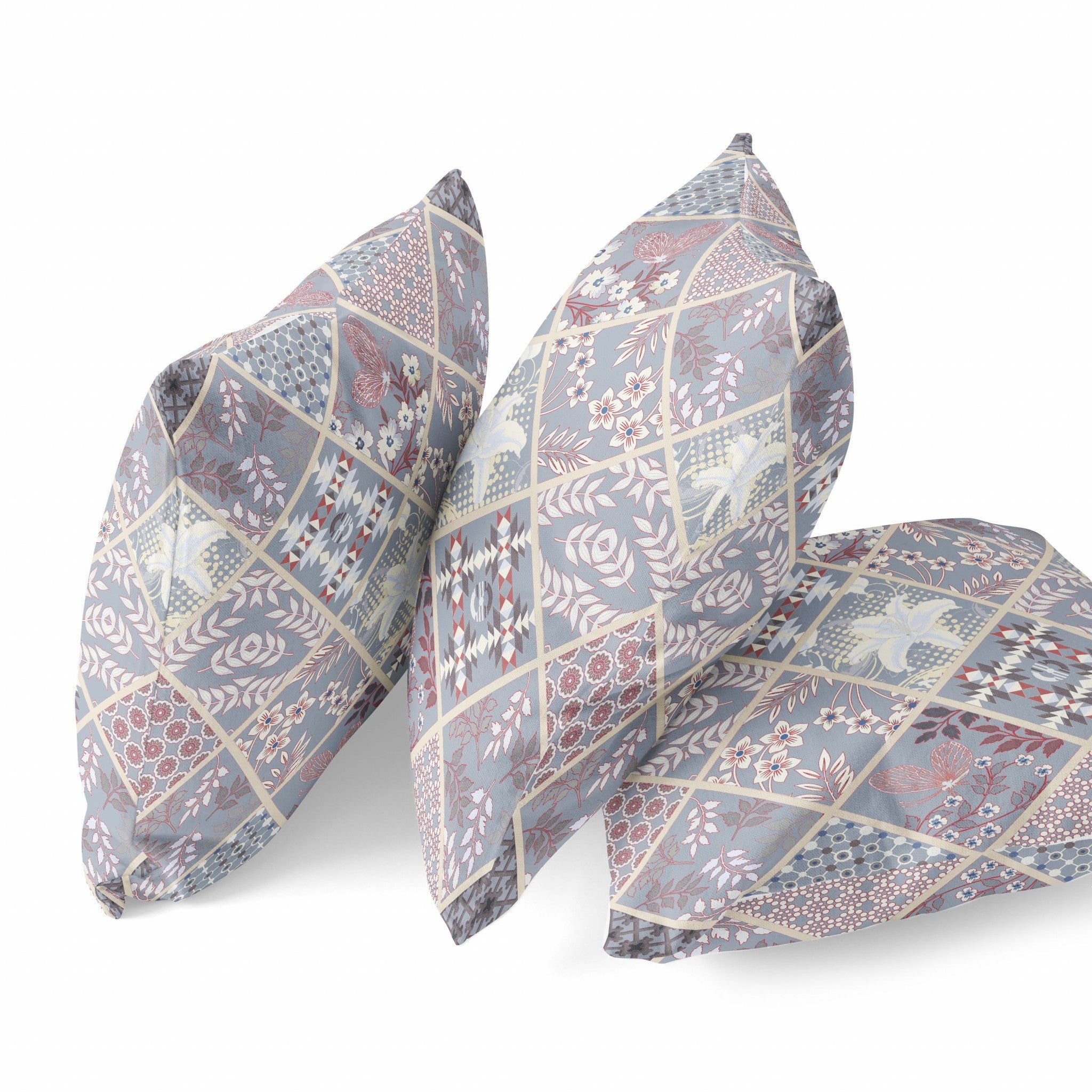 16” Gray Pink Patch Suede Zippered Throw Pillow