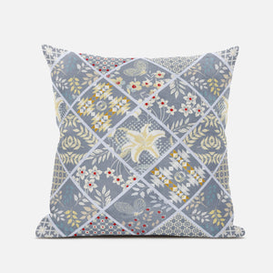 16” Gray Yellow Patch Suede Zippered Throw Pillow