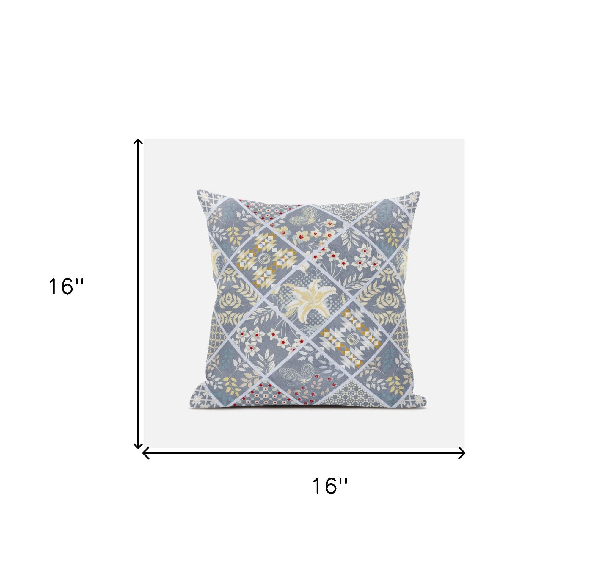 16” Gray Yellow Patch Suede Zippered Throw Pillow