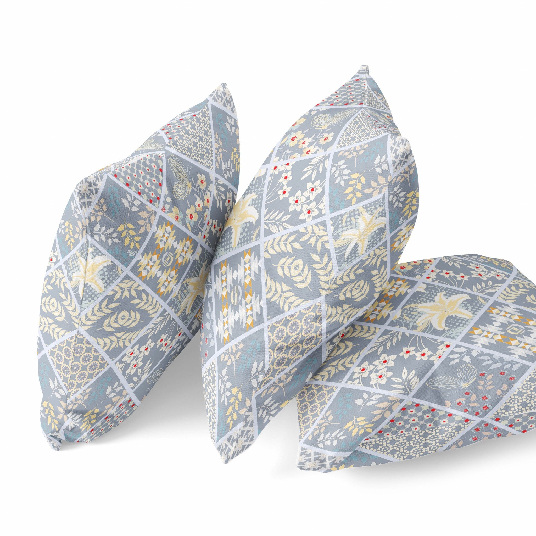 18” Gray Yellow Patch Suede Zippered Throw Pillow