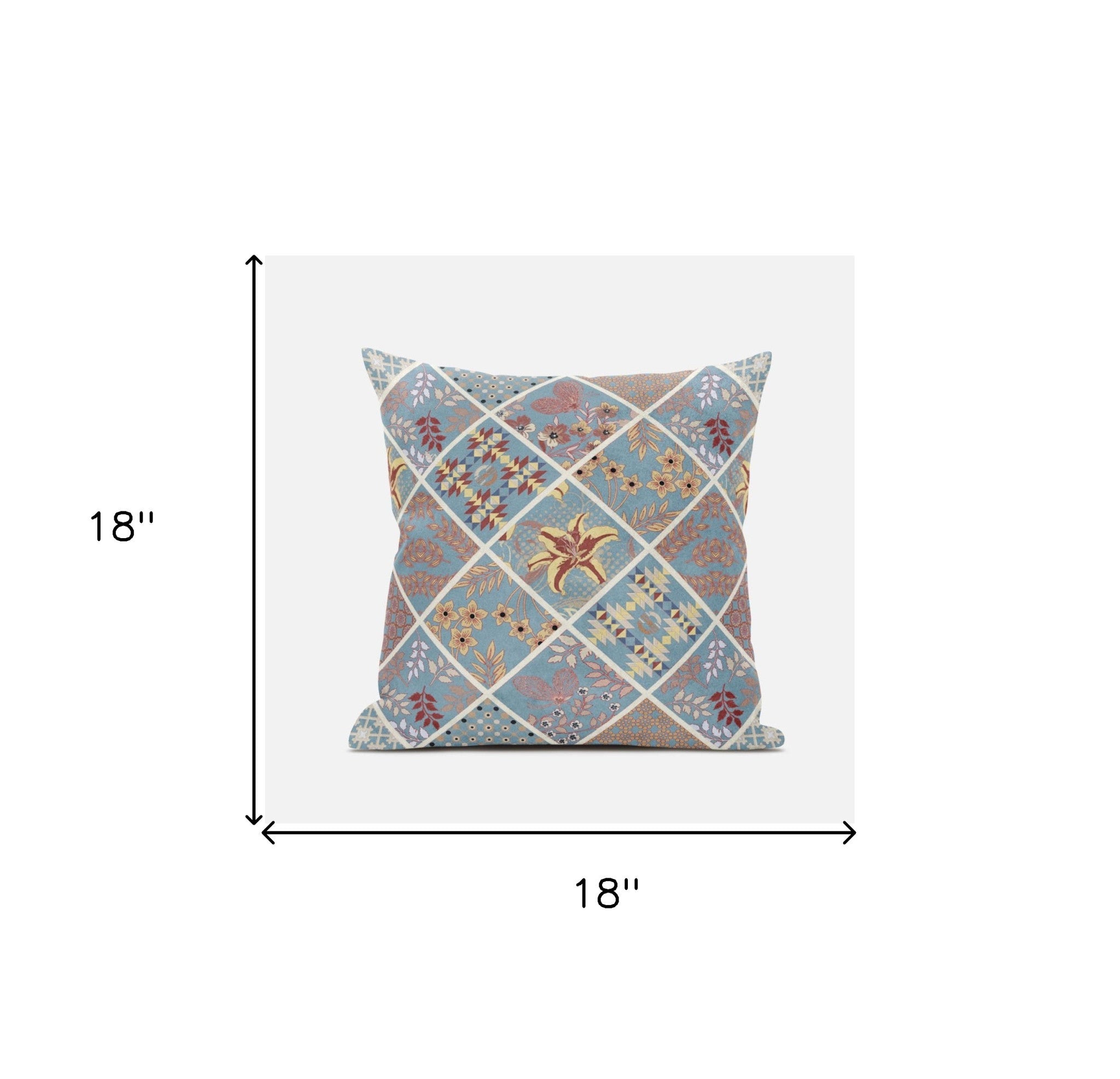 18” Blue Yellow Patch Suede Zippered Throw Pillow