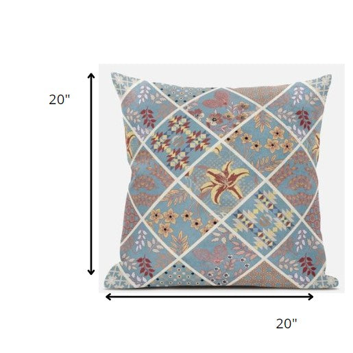 18” Blue Yellow Patch Suede Zippered Throw Pillow