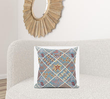 18” Blue Yellow Patch Suede Zippered Throw Pillow