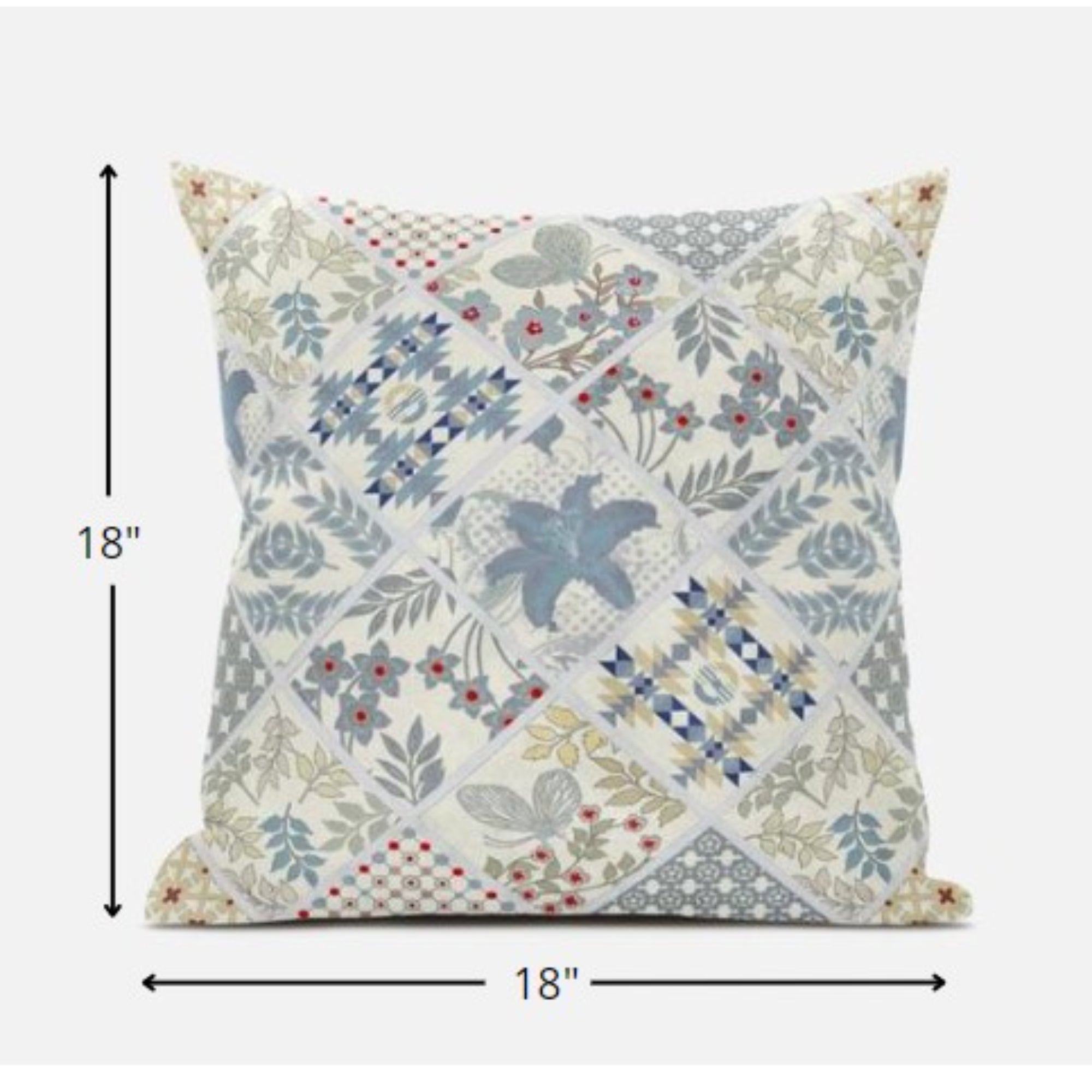 18” White Blue Patch Suede Zippered Throw Pillow