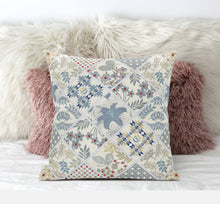 18” White Blue Patch Suede Zippered Throw Pillow