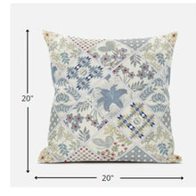 18” White Blue Patch Suede Zippered Throw Pillow