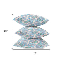 18” Blue Green Boho Paisley Zippered Suede Throw Pillow