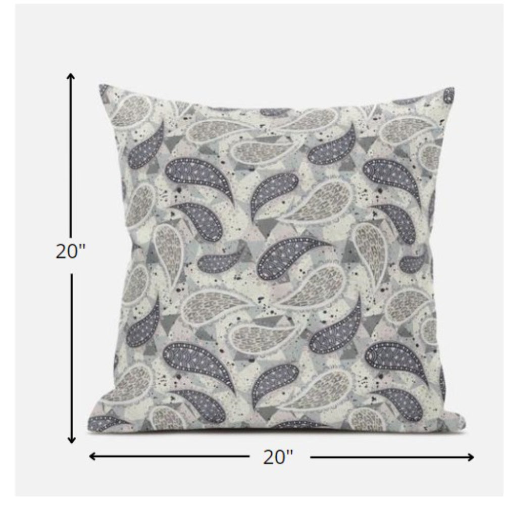 Cojín de gamuza con cremallera Boho Paisley gris crema de 18 "