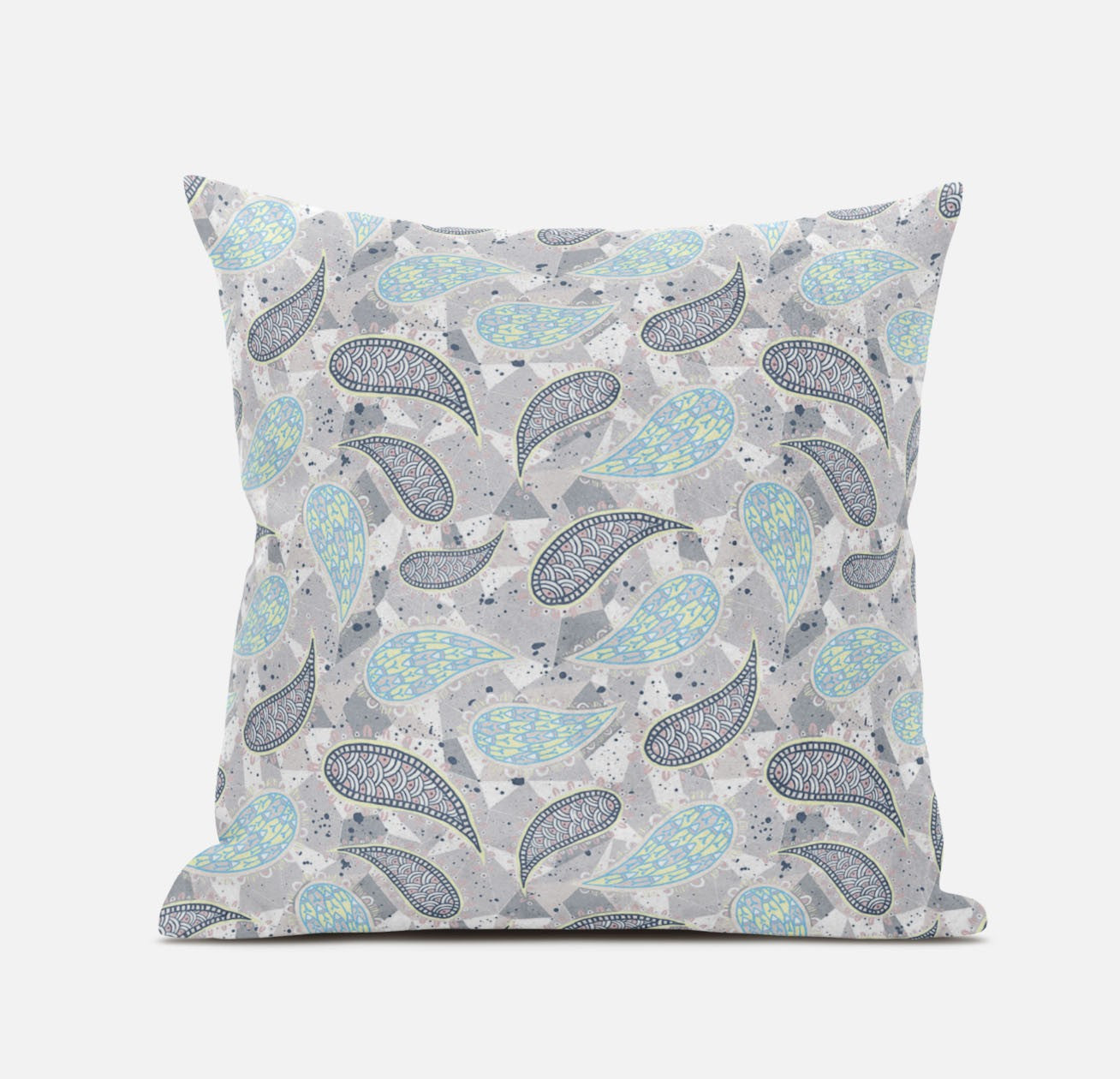 Cojín de gamuza con cremallera Boho Paisley gris turquesa de 16 "