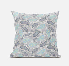 Cojín de gamuza con cremallera Boho Paisley gris turquesa de 16 